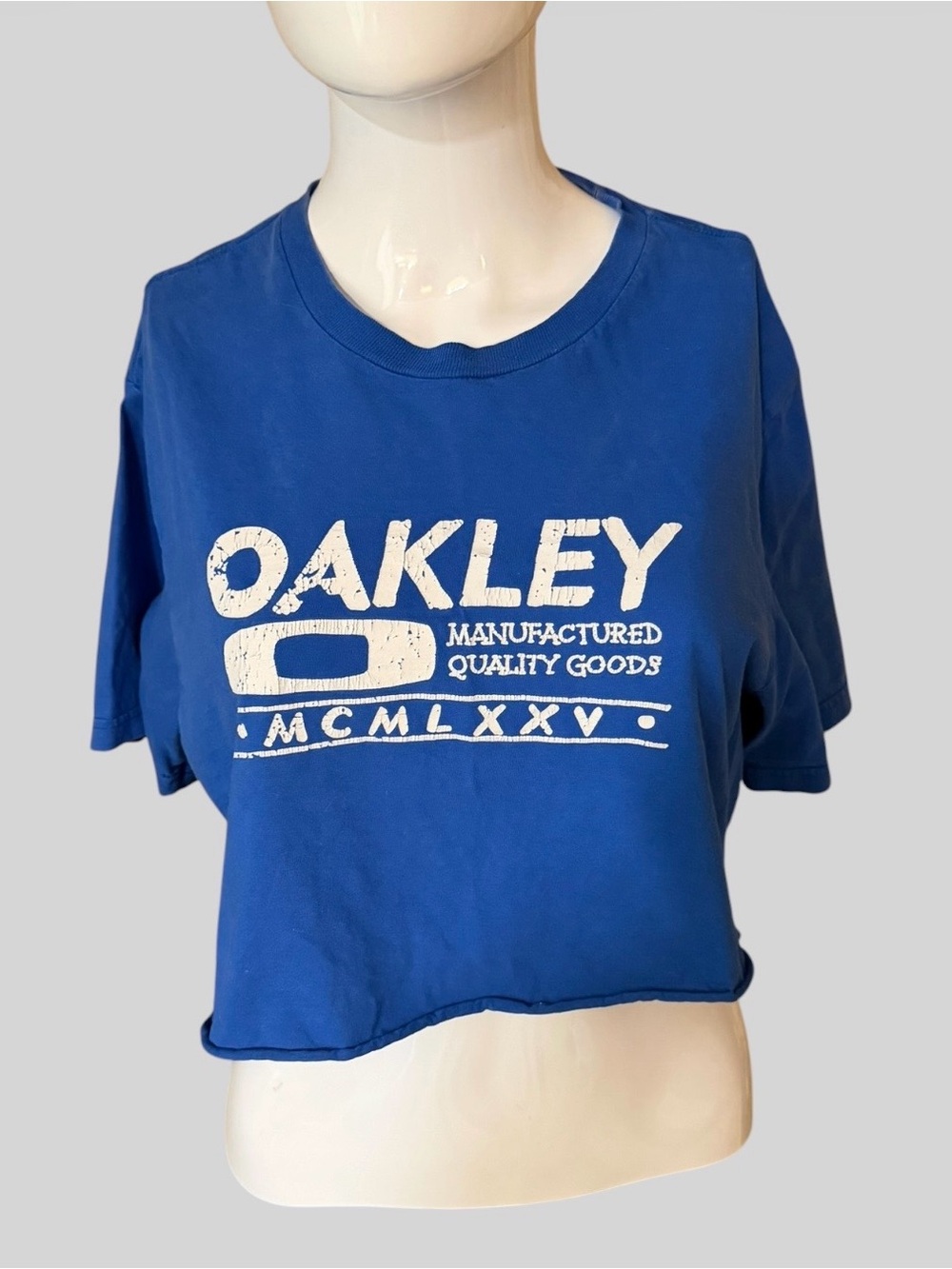 Oakley Royal Blue Graphic Cropped Tee with White Logo
